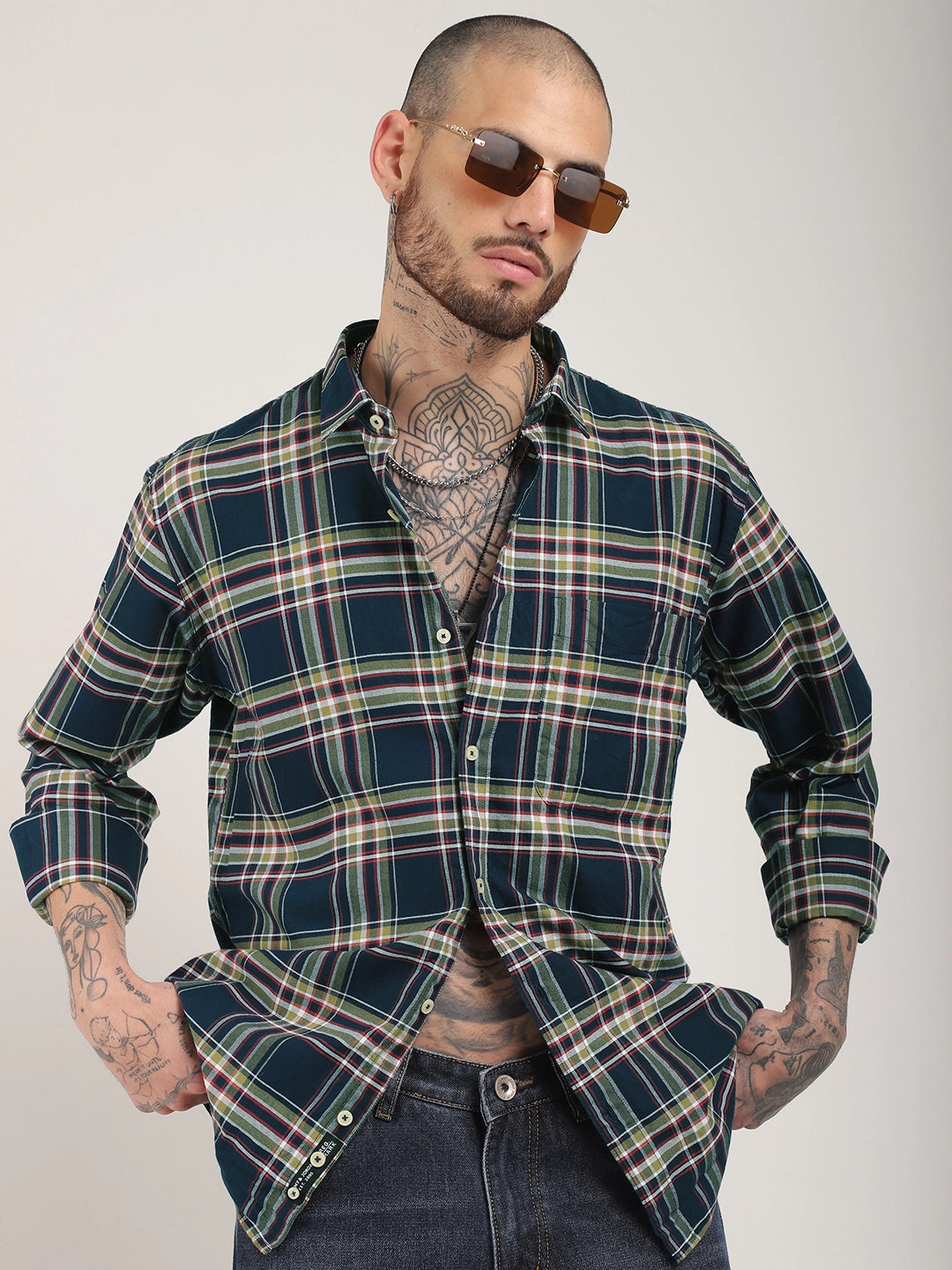 Sage Navy Check Full Sleeve Shirt