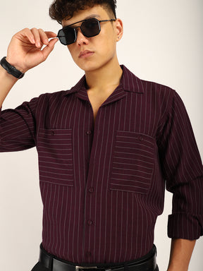 Linen Acuaa Wine Full Sleeve Shirt