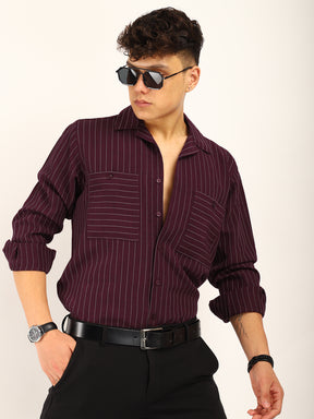 Linen Acuaa Wine Full Sleeve Shirt