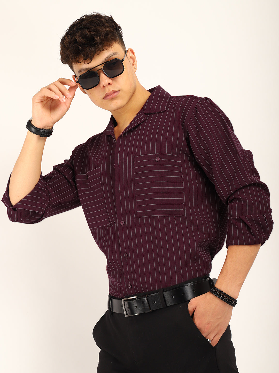 Linen Acuaa Wine Full Sleeve Shirt