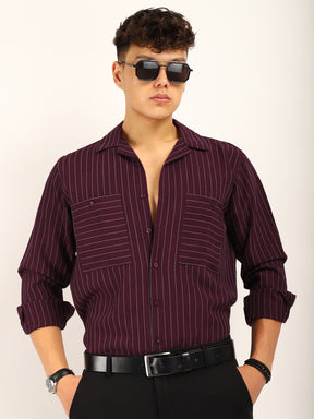 Linen Acuaa Wine Full Sleeve Shirt