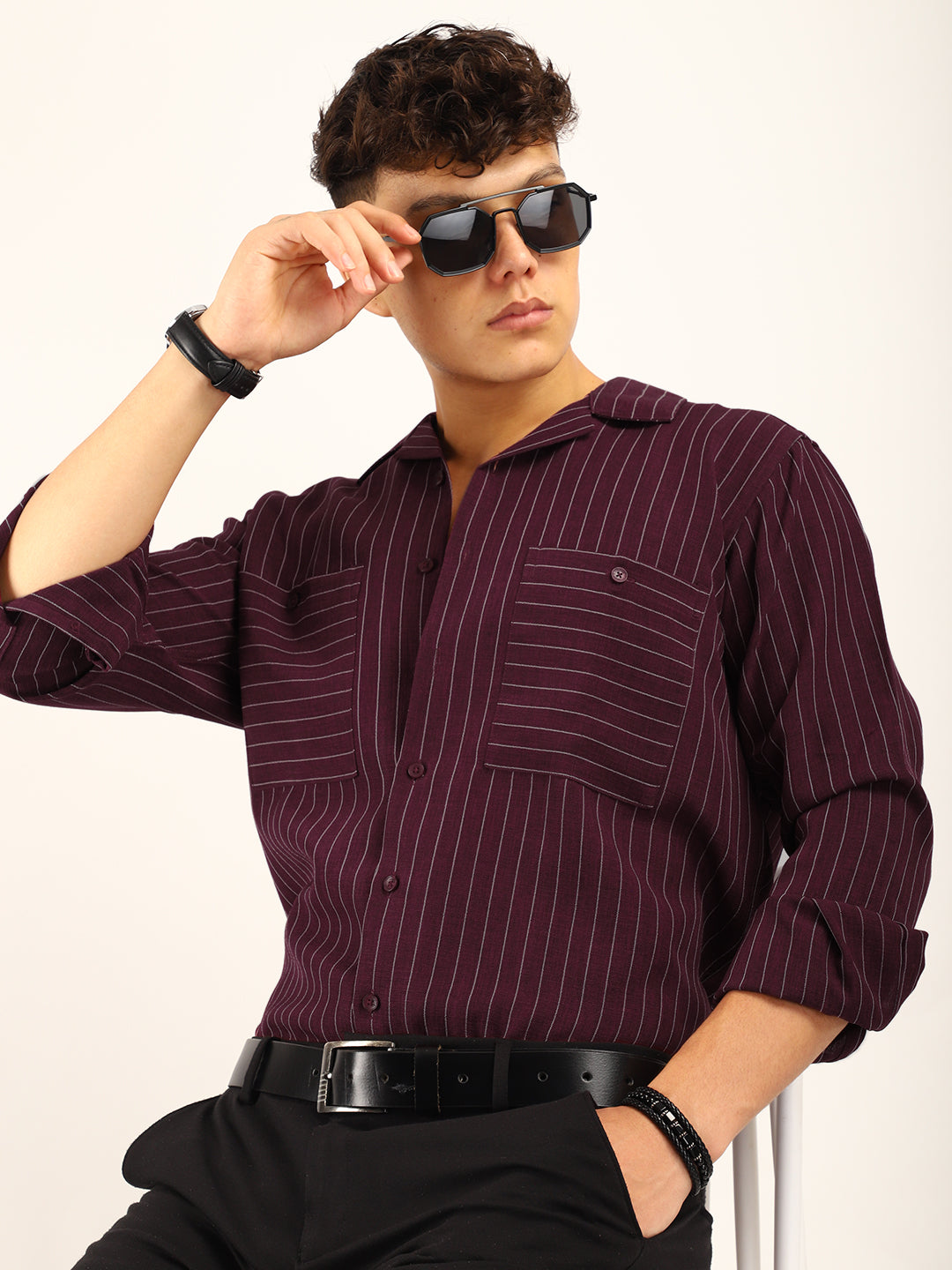 Linen Acuaa Wine Full Sleeve Shirt