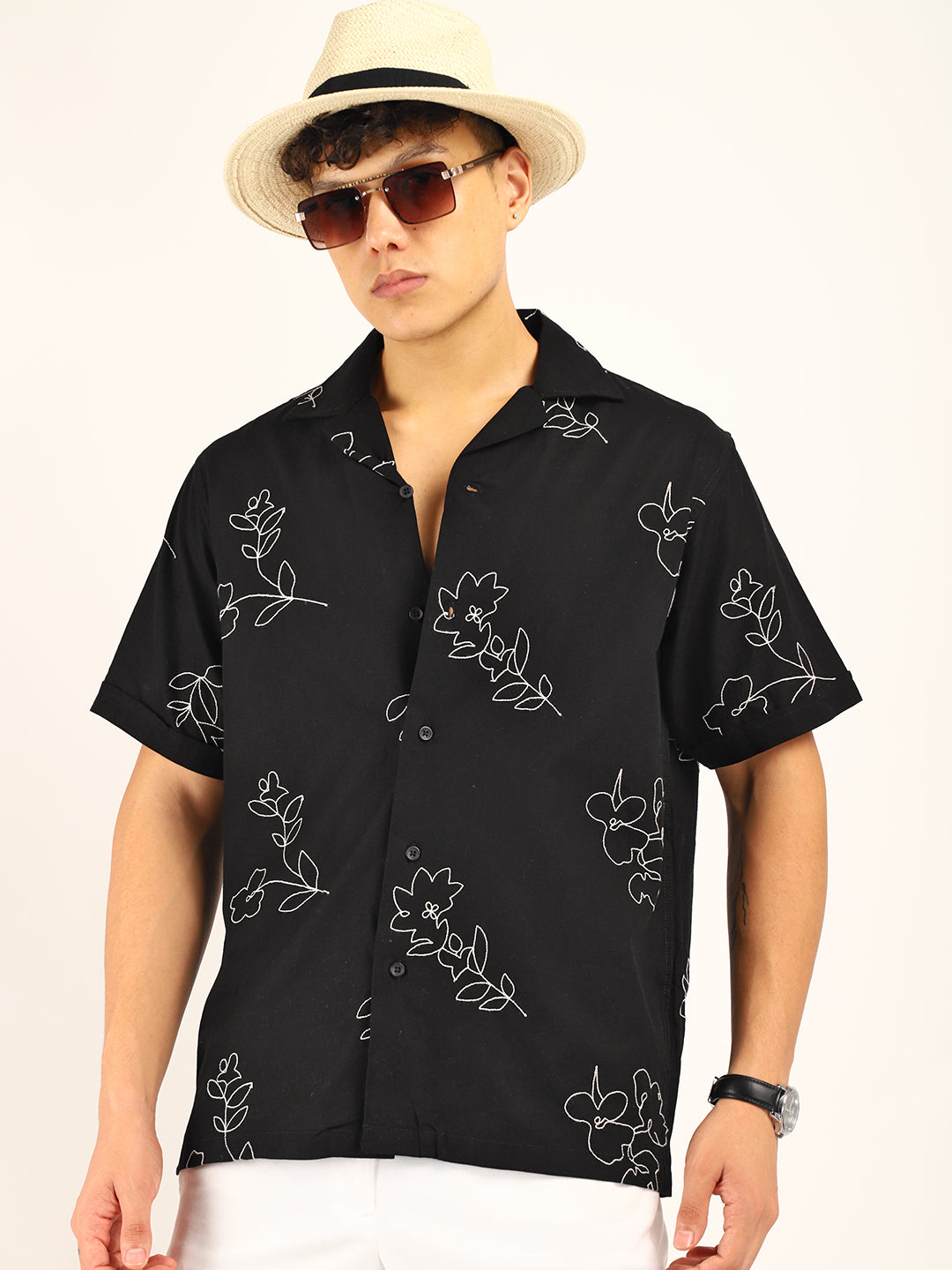 Floral Black Half Sleeves Shirt