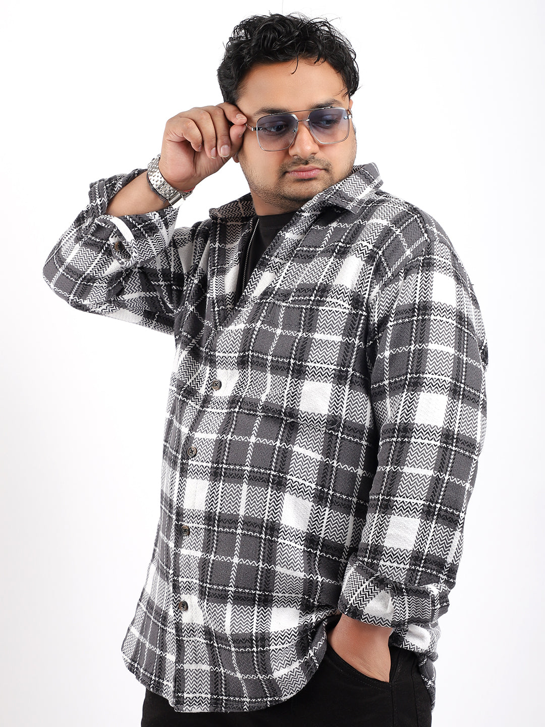 Royal Shade Grey White Marco Check  Full Sleeve Shirt