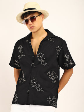 Floral Black Half Sleeves Shirt