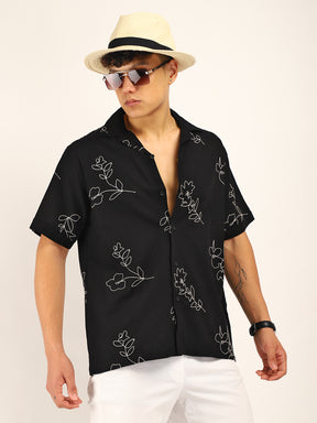 Floral Black Half Sleeves Shirt