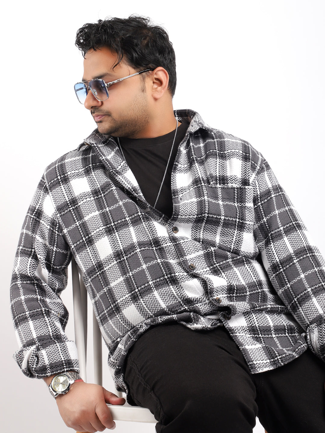 Royal Shade Grey White Marco Check  Full Sleeve Shirt