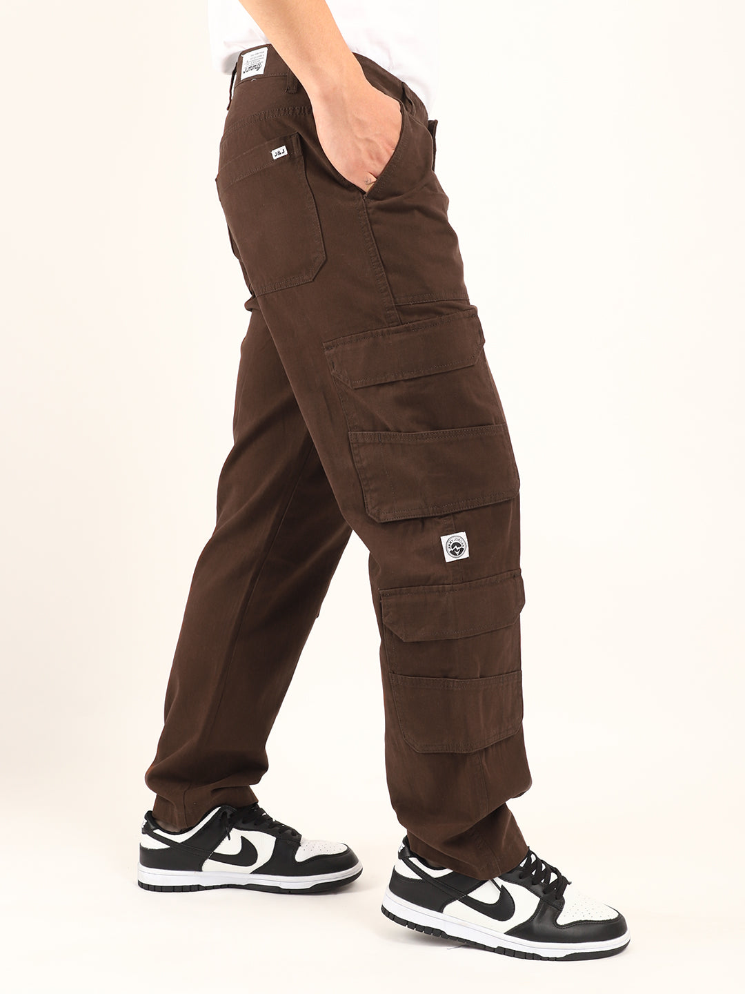 Brown Baggy Fit Peach Finish Cotton Cargo