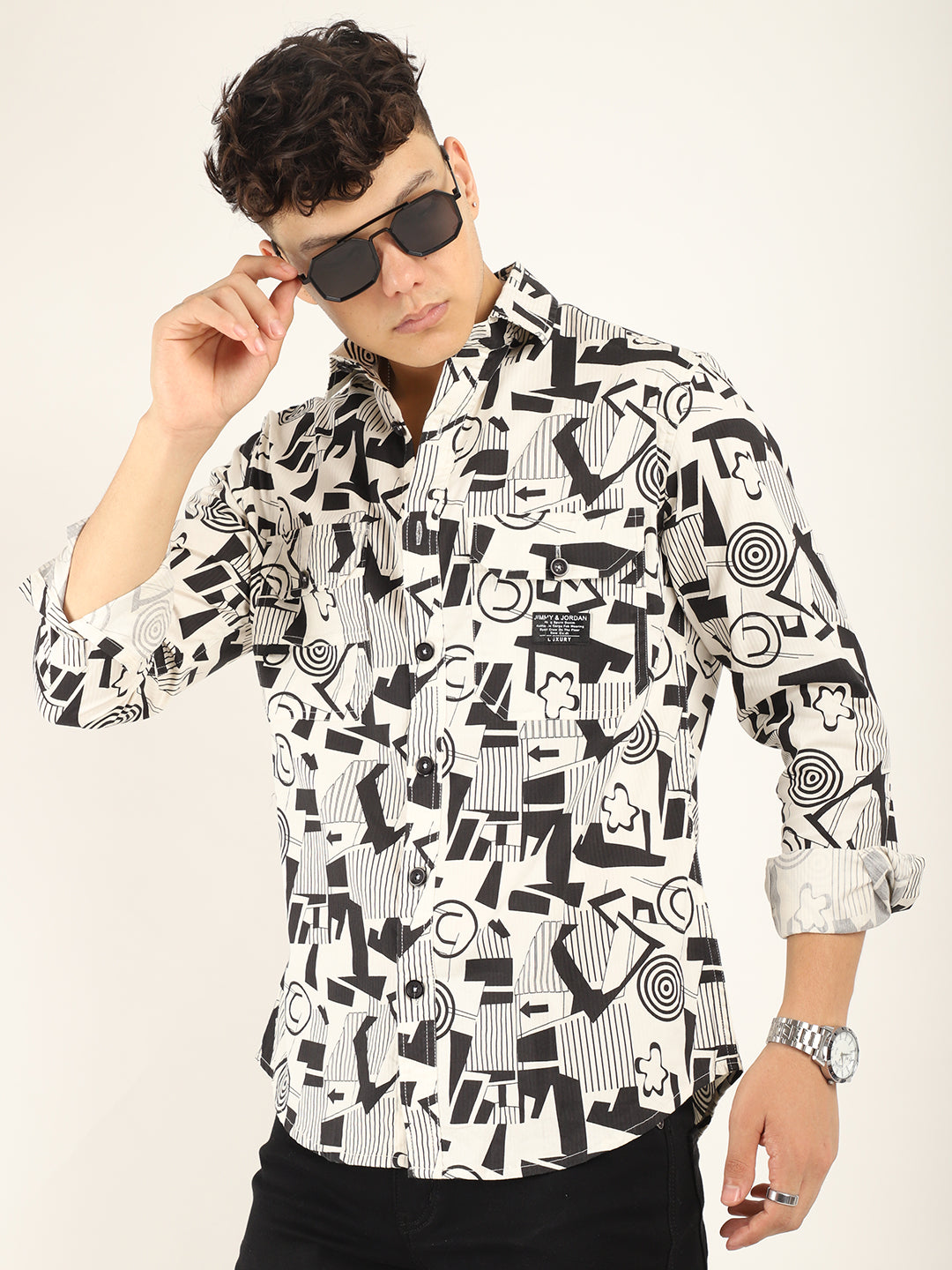 Chess Codd Black Combine Print Full Sleeve Shirt
