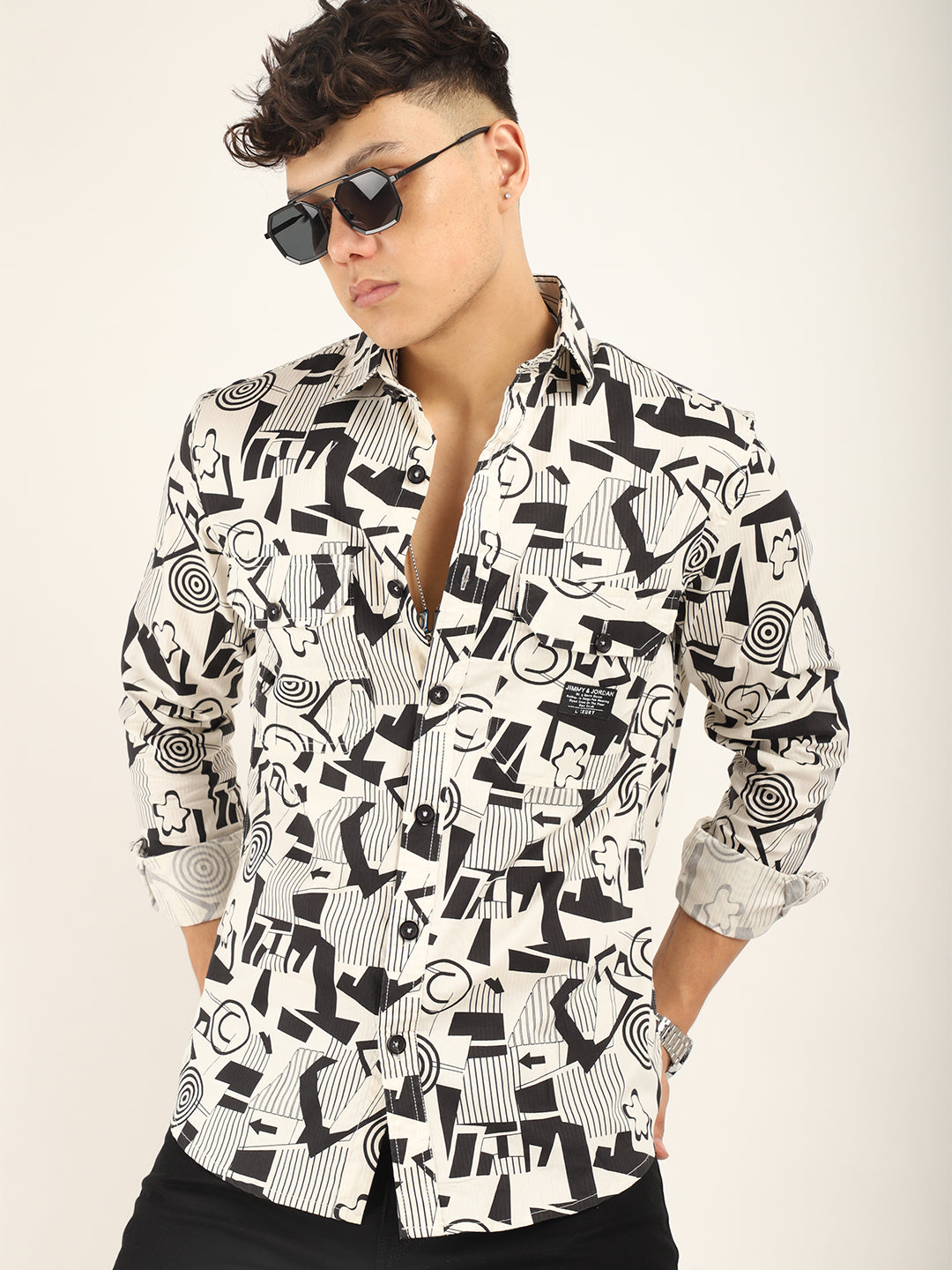 Chess Codd Black Combine Print Full Sleeve Shirt