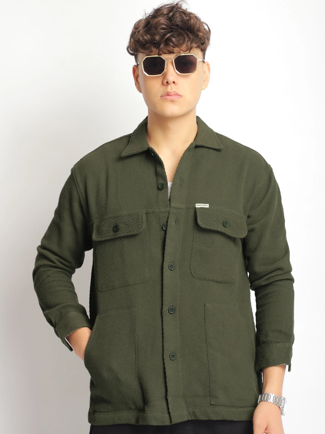 The Savoy Drill Olive Full Sleeve Shacket