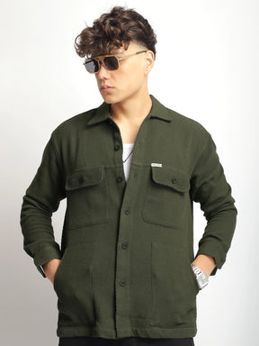 The Savoy Drill Olive Full Sleeve Shacket