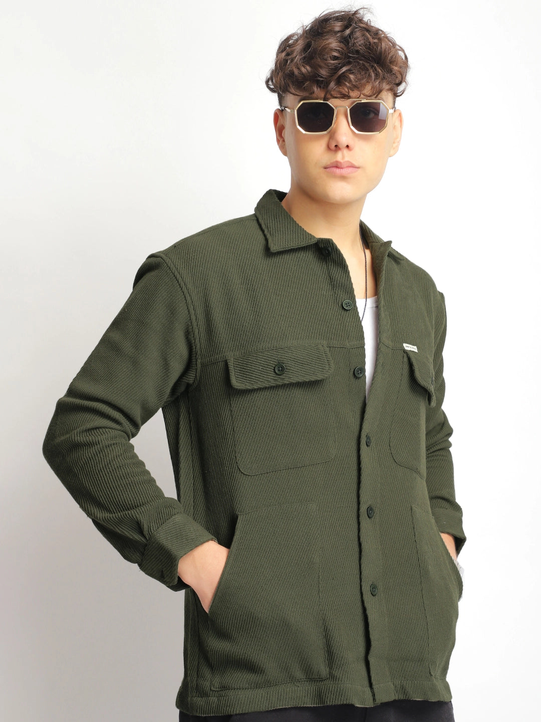 The Savoy Drill Olive Full Sleeve Shacket