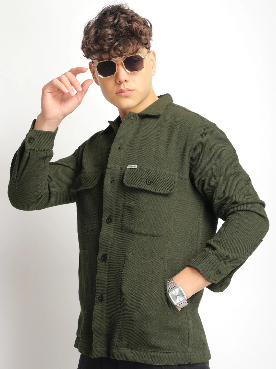 The Savoy Drill Olive Full Sleeve Shacket