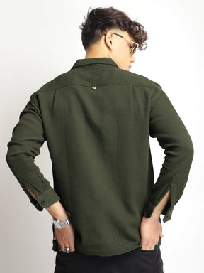 The Savoy Drill Olive Full Sleeve Shacket