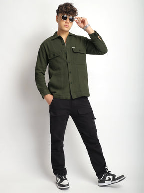 The Savoy Drill Olive Full Sleeve Shacket