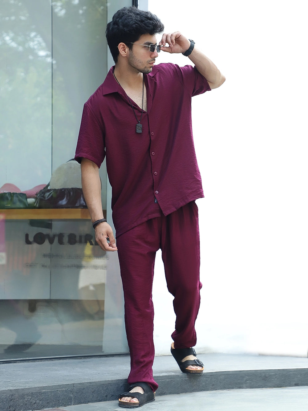Linen Atlantica Maroon Co-Ord Set