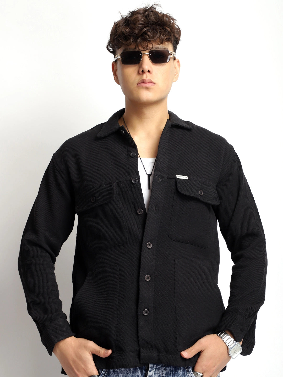 The Savoy Drill Black Full Sleeve Shacket