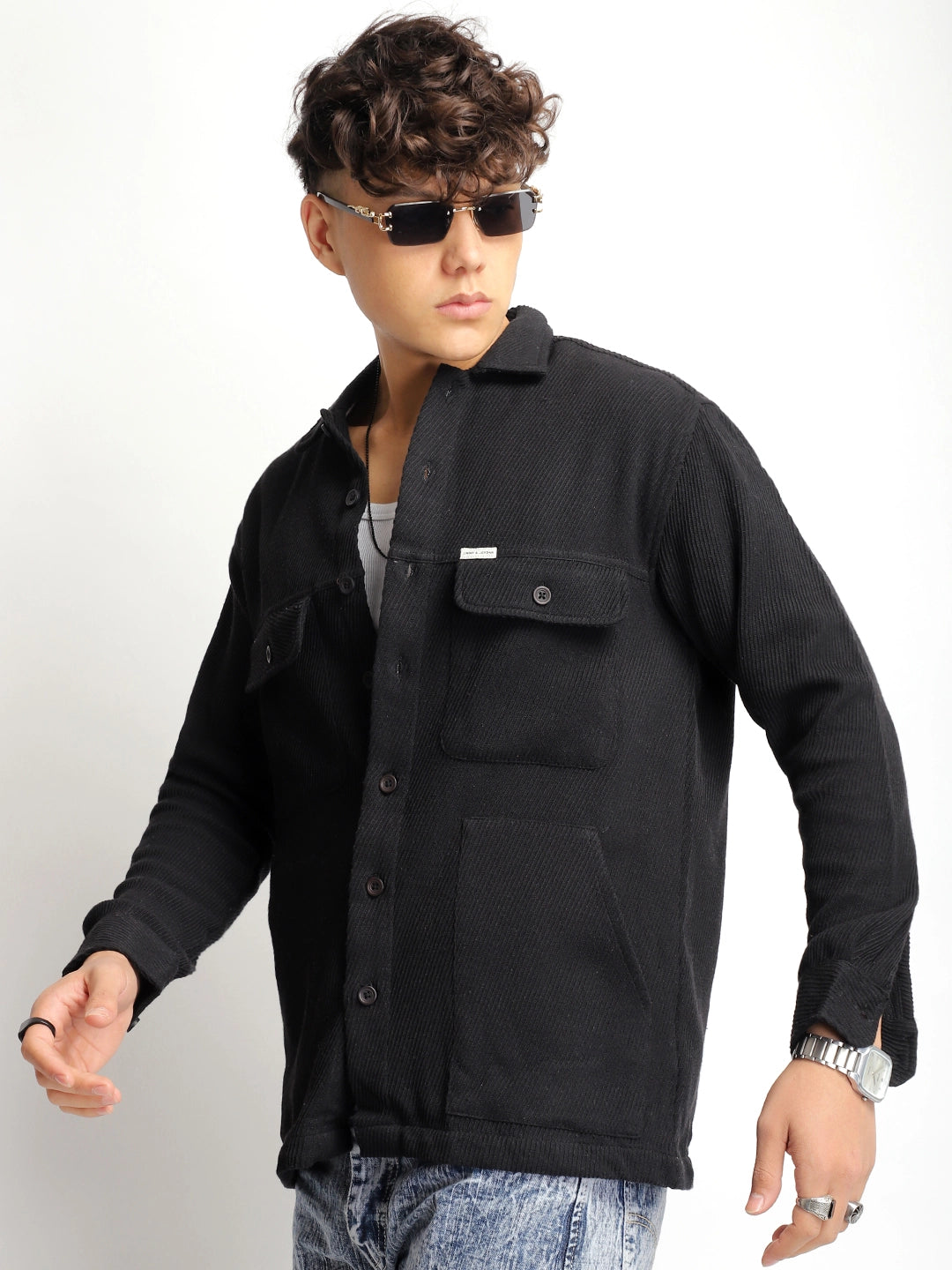 The Savoy Drill Black Full Sleeve Shacket