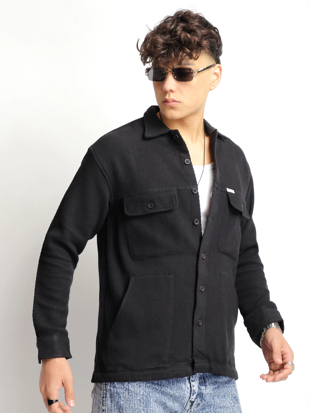 The Savoy Drill Black Full Sleeve Shacket