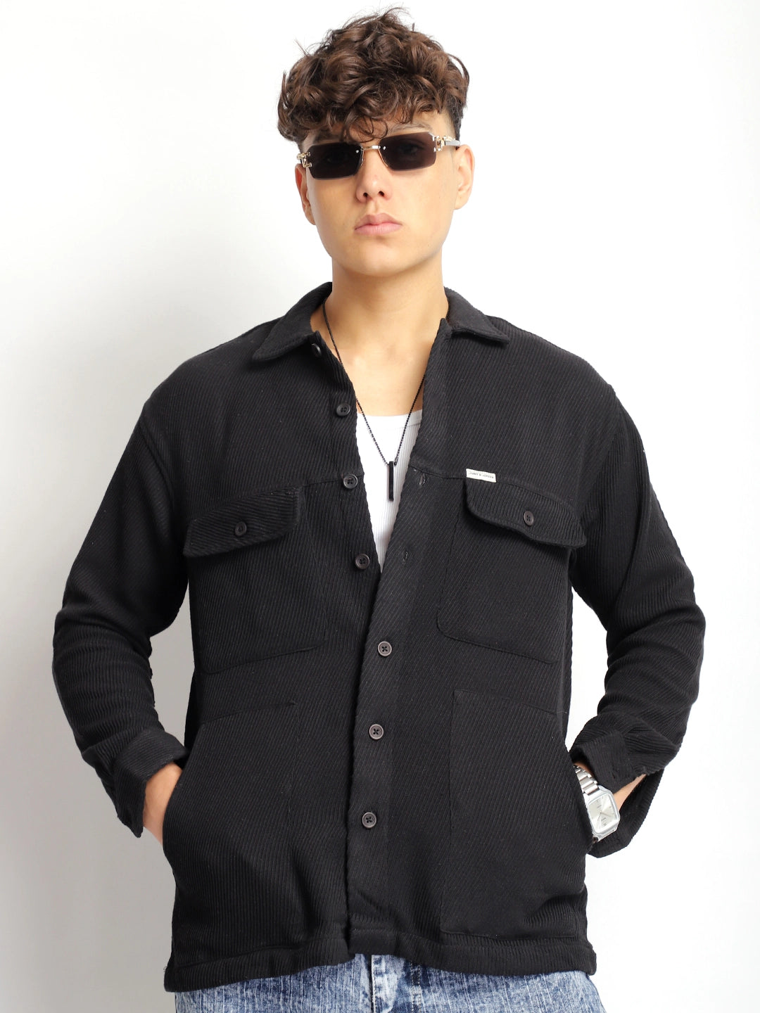 The Savoy Drill Black Full Sleeve Shacket