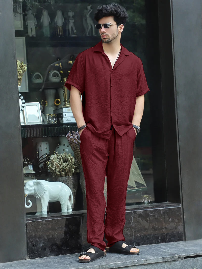 Linen Atlantica Maroon Co-Ord Set
