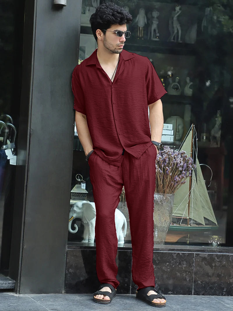 Linen Atlantica Maroon Co-Ord Set