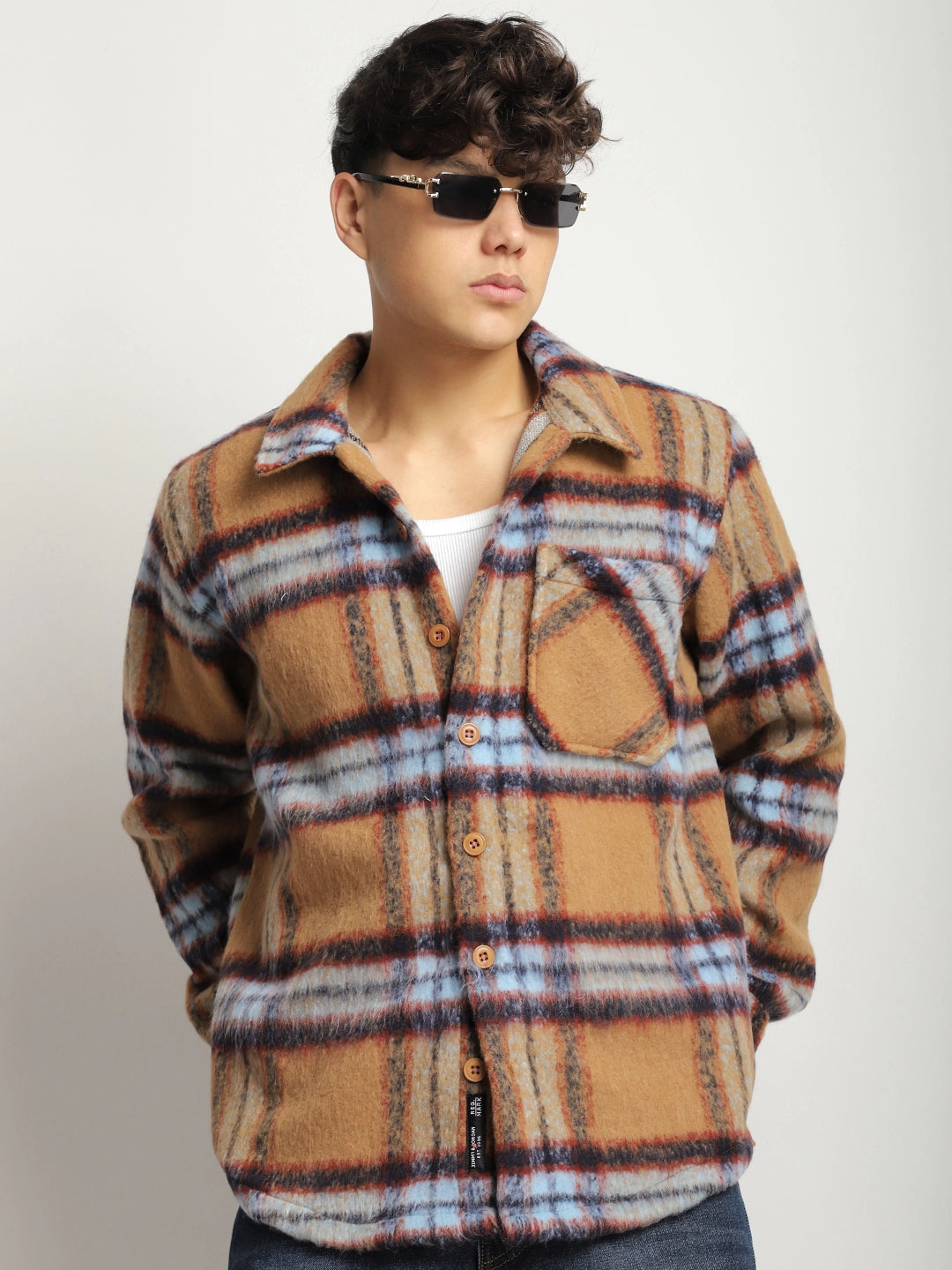 Marble Arch Pure Wool Mustard & Navy Check Shirt