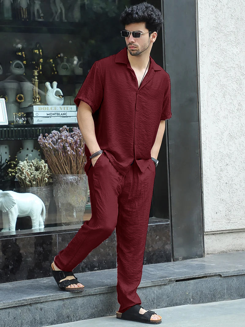 Linen Atlantica Maroon Co-Ord Set