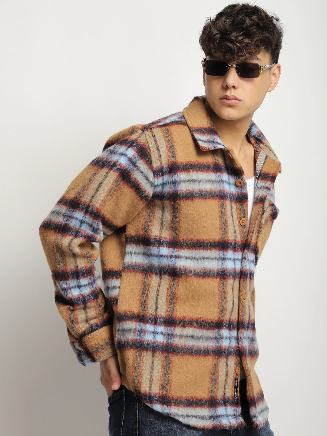 Marble Arch Pure Wool Mustard & Navy Check Shirt