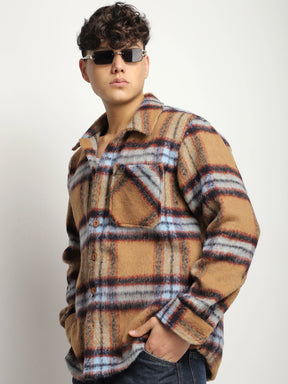 Marble Arch Pure Wool Mustard & Navy Check Shirt