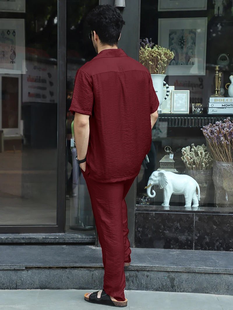 Linen Atlantica Maroon Co-Ord Set