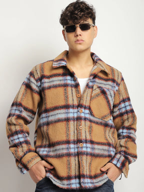 Marble Arch Pure Wool Mustard & Navy Check Shirt