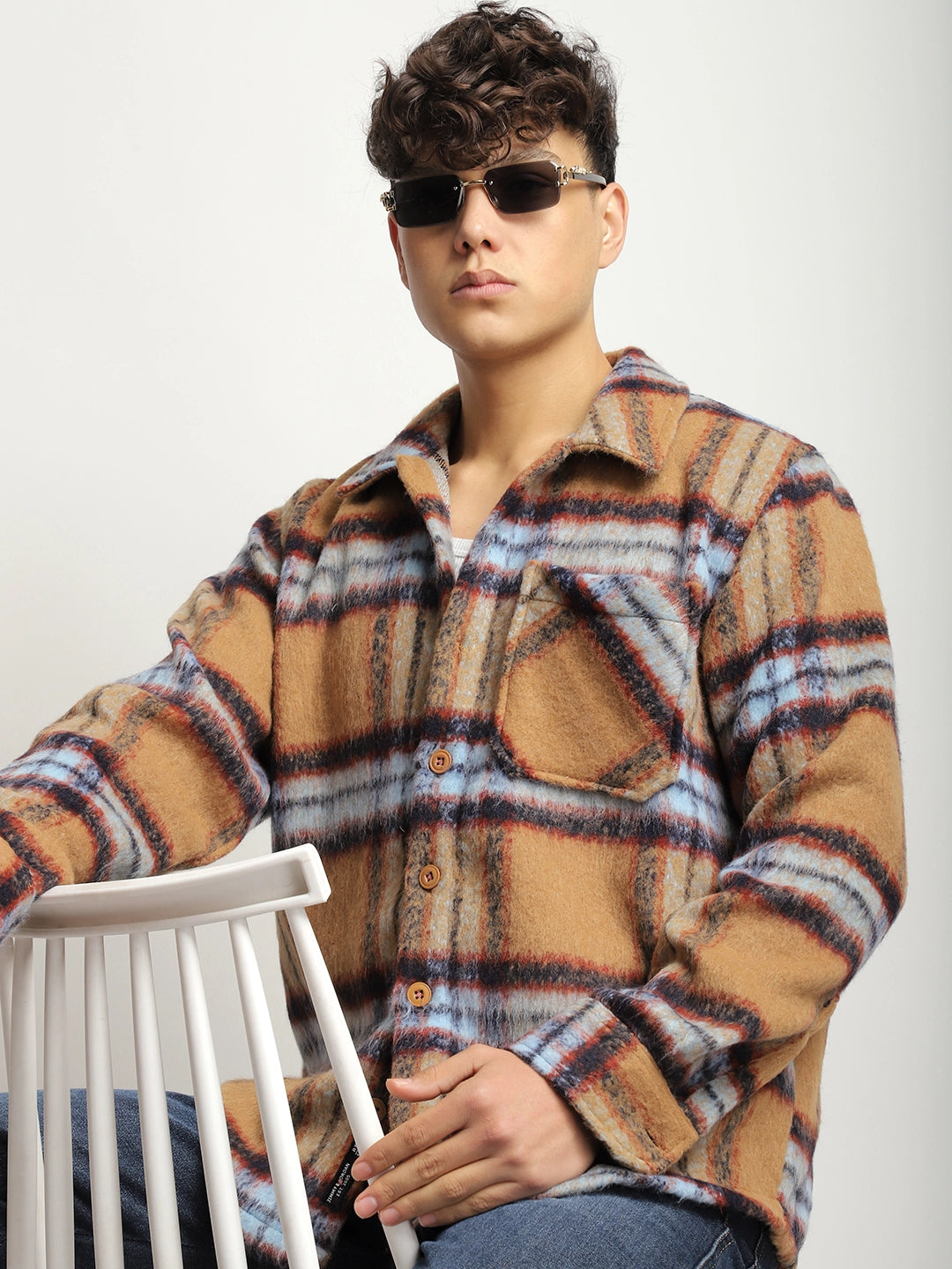 Marble Arch Pure Wool Mustard & Navy Check Shirt