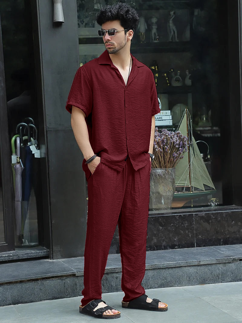 Linen Atlantica Maroon Co-Ord Set