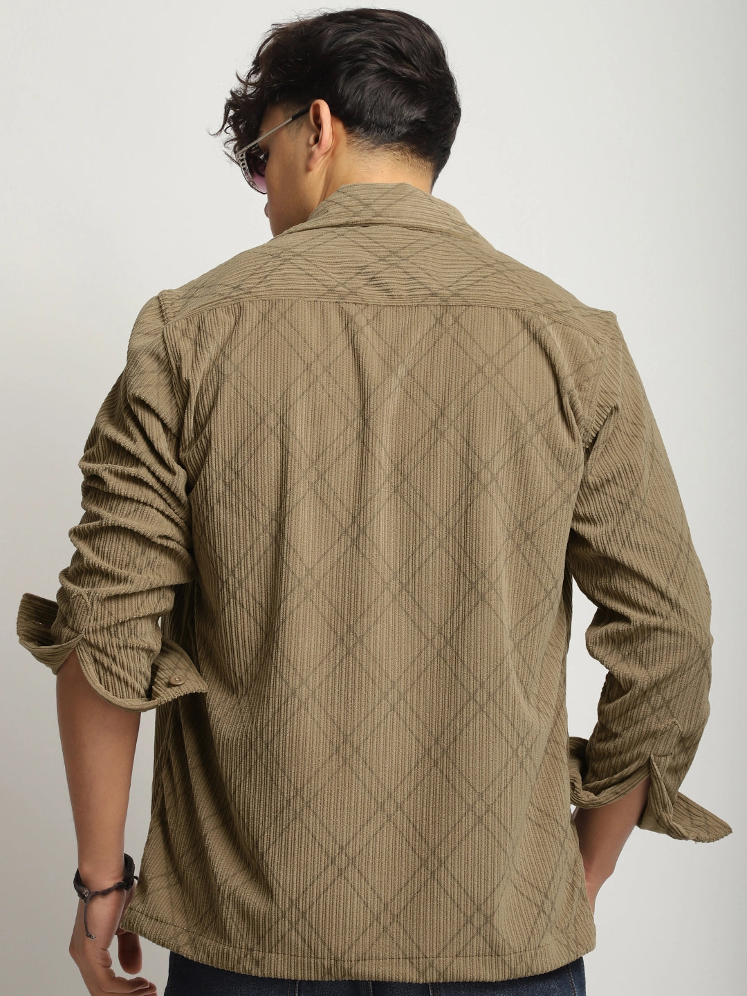 Kingston Classics Peanut Brown Corduroy Check Zipper Shirt