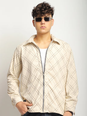 Kingston Classics Cream Corduroy Check Zipper Shirt