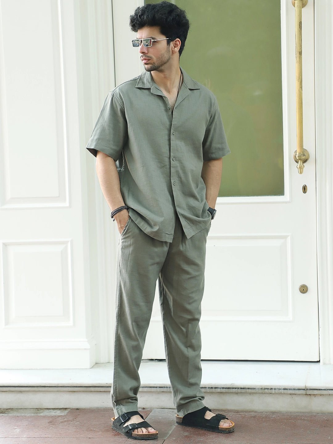 Linen Atlant Olive Green Co-Ord Set