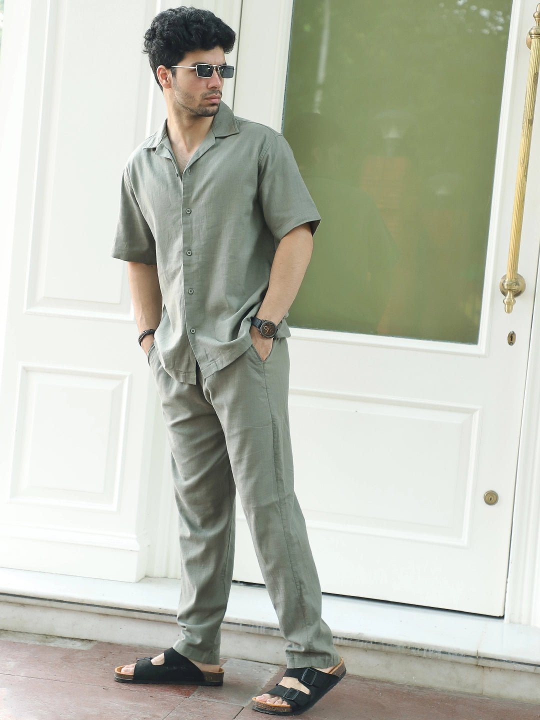 Linen Atlant Olive Green Co-Ord Set