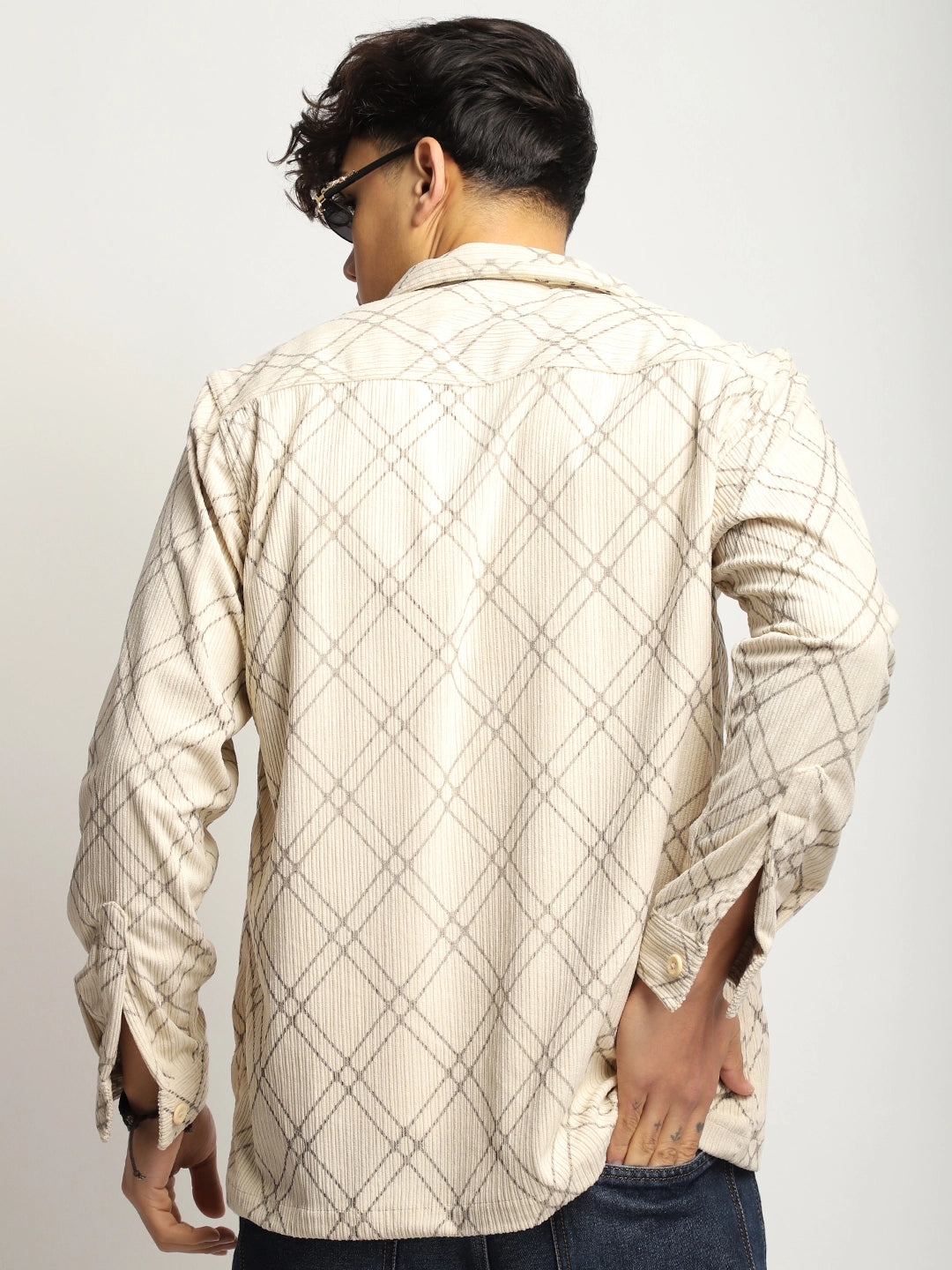 Kingston Classics Cream Corduroy Check Zipper Shirt