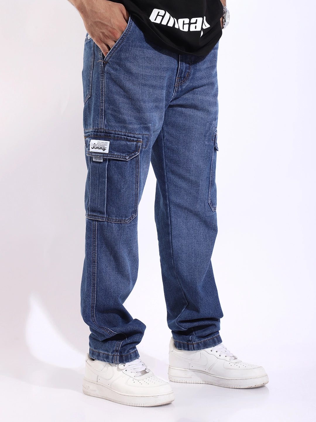 Vireon Blue Baggy Fit Denim Cargo