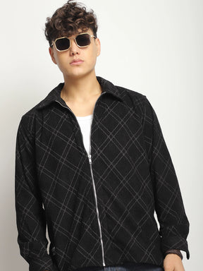 Kingston Classics Black Corduroy Check Zipper Shirt