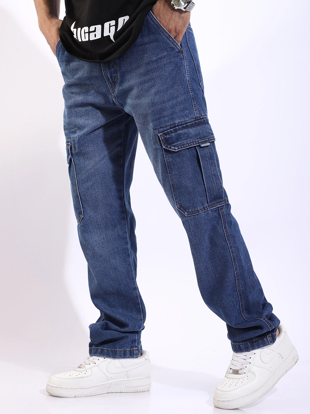 Vireon Blue Baggy Fit Denim Cargo