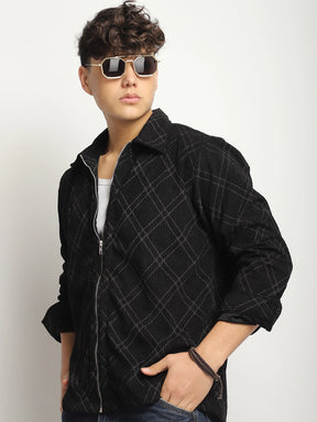 Kingston Classics Black Corduroy Check Zipper Shirt