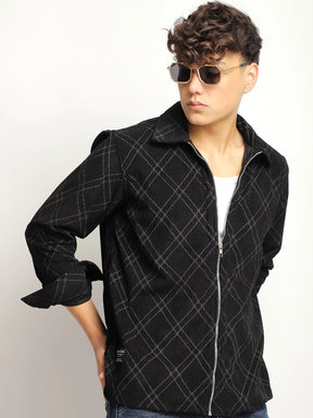 Kingston Classics Black Corduroy Check Zipper Shirt