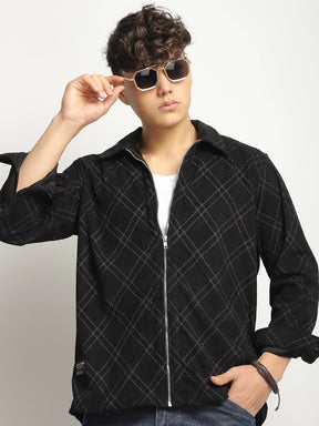 Kingston Classics Black Corduroy Check Zipper Shirt