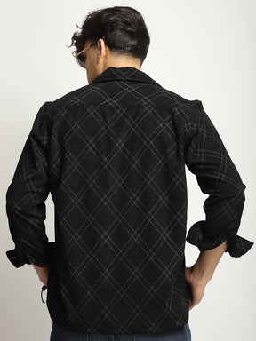 Kingston Classics Black Corduroy Check Zipper Shirt