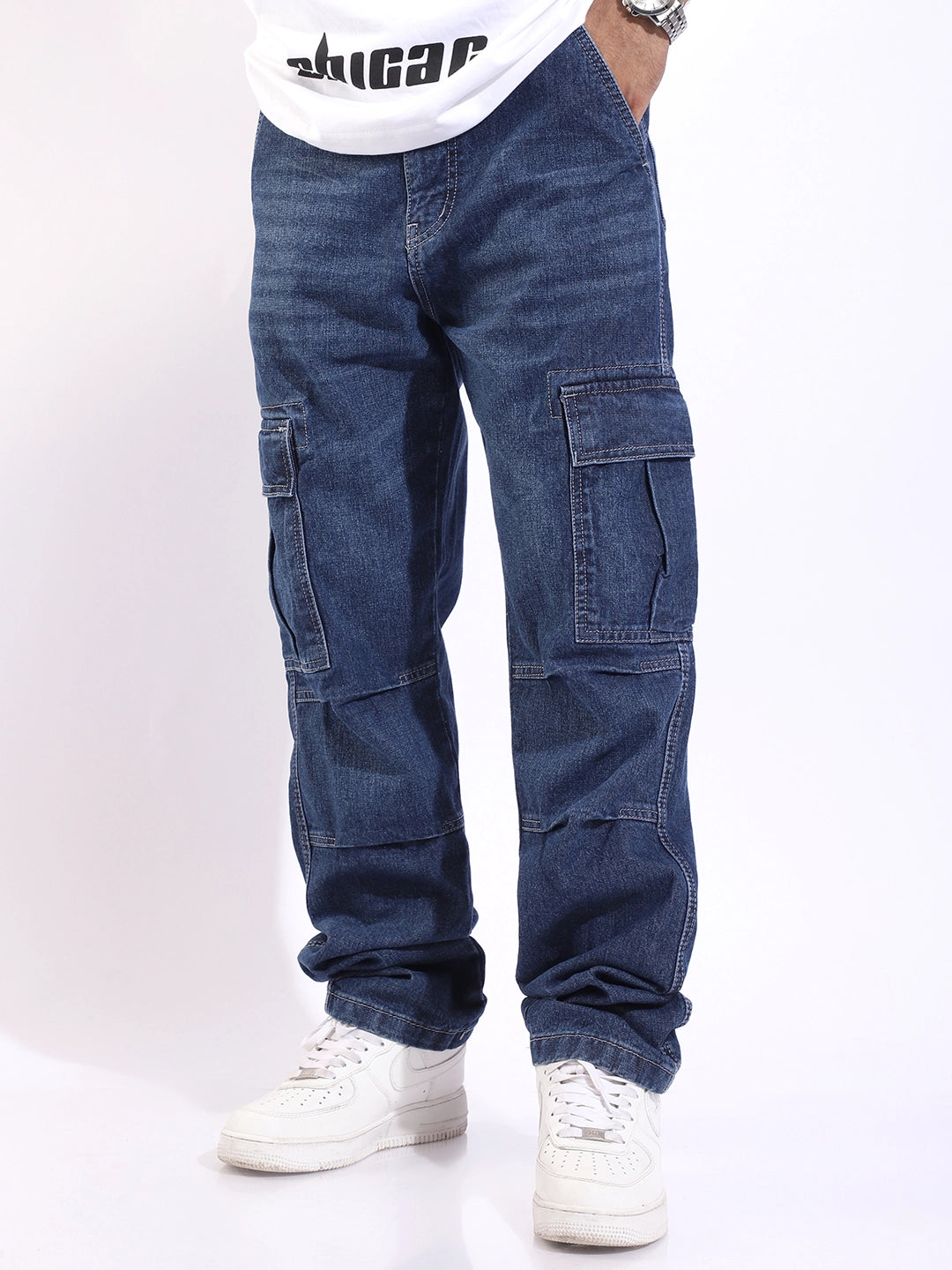 Celshade Blue Baggy Fit Denim Cargo