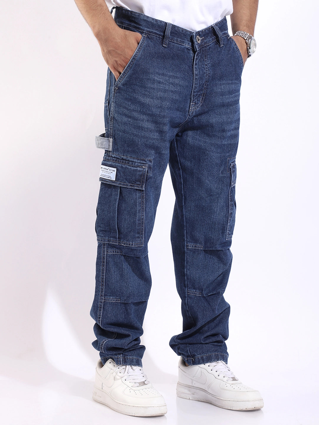 Celshade Blue Baggy Fit Denim Cargo