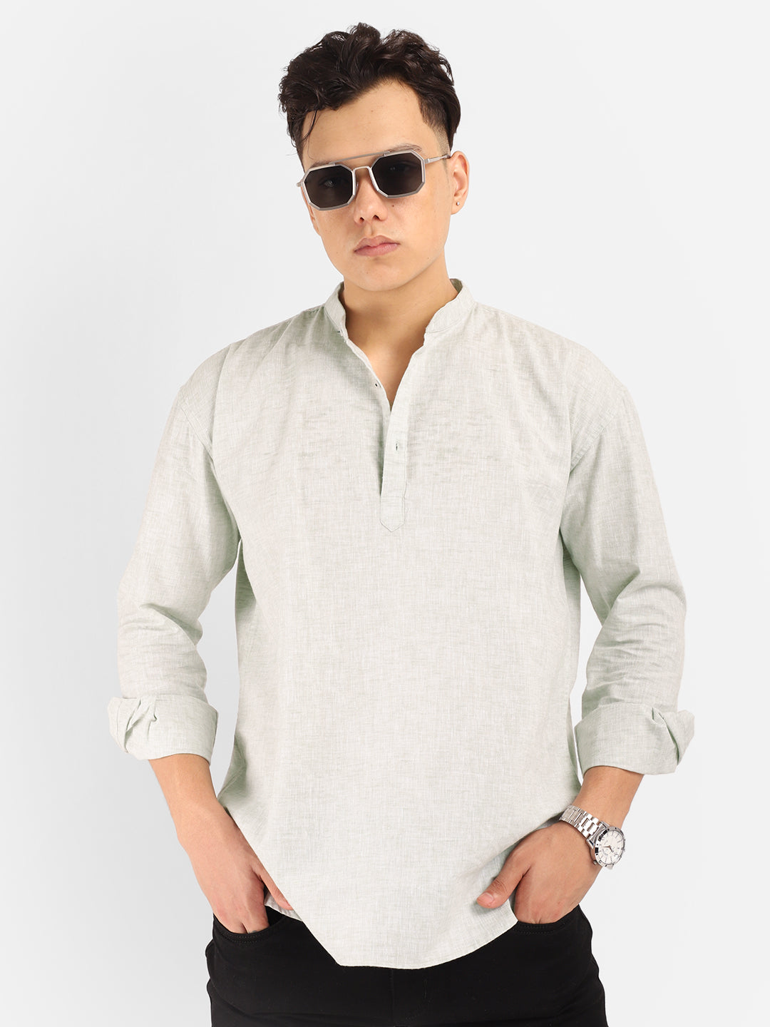 Linen Mericle Light Slate Grey Short Kurta